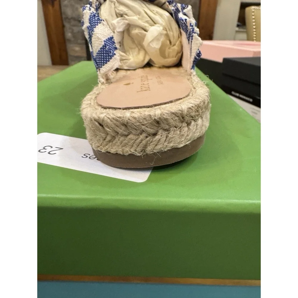Kate Spade Size 6‎ Blue Cream Striped Canvas Laila Espadrilles Mules